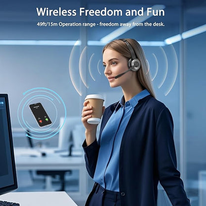 Wireless Headset with Mic for Work, Wireless Headphones with Mic (AI Noise Cancellation) & USB Dongle, 26+ Hrs Working Time, Bluetooth Headset with Mute for PC/Laptop/Office/Call Center/Zoom/Home