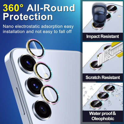 Avocase for Samsung Galaxy S25 Plus Camera Lens Protector, Individual Metal Ring Tempered Glass Lens Cover, [Strong Adsorption] Scratch Resistant Ultra-Thin HD Clear Lens Cover, 1 Set-Colorful Sparkly