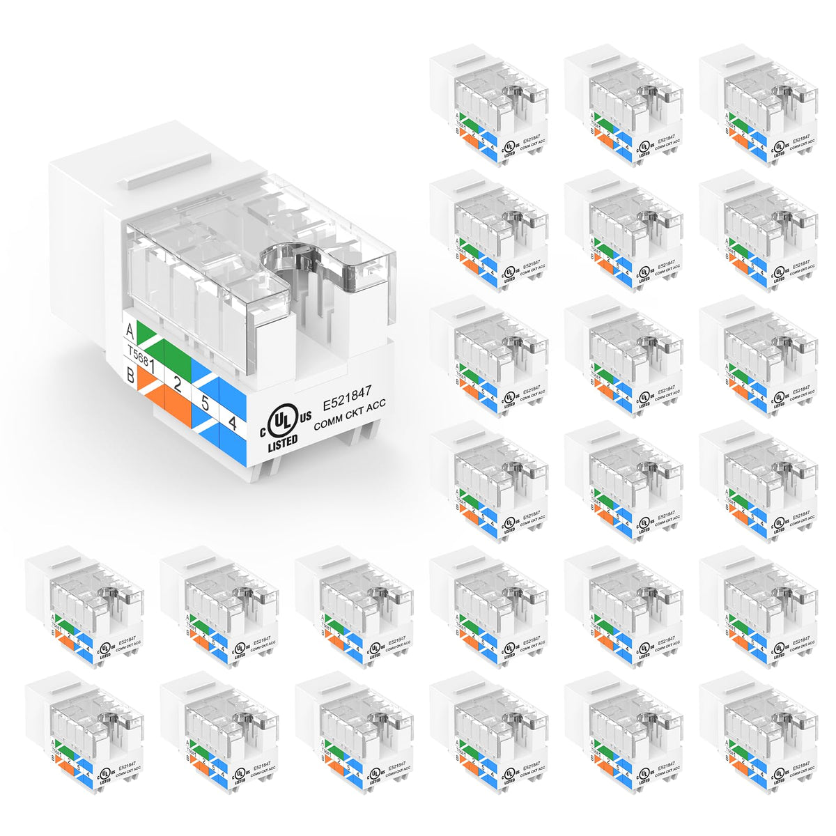 VCE UL Listed Cat6 Keystone Jacks 10Gbps 25-Pack, Orange