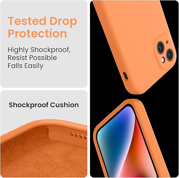 FireNova Designed for iPhone 13 Case, Silicone Upgraded [Camera Protection] Phone Case with [2 Screen Protectors], Soft Anti-Scratch Microfiber Lining Inside, 6.1 inch, Kumquat
