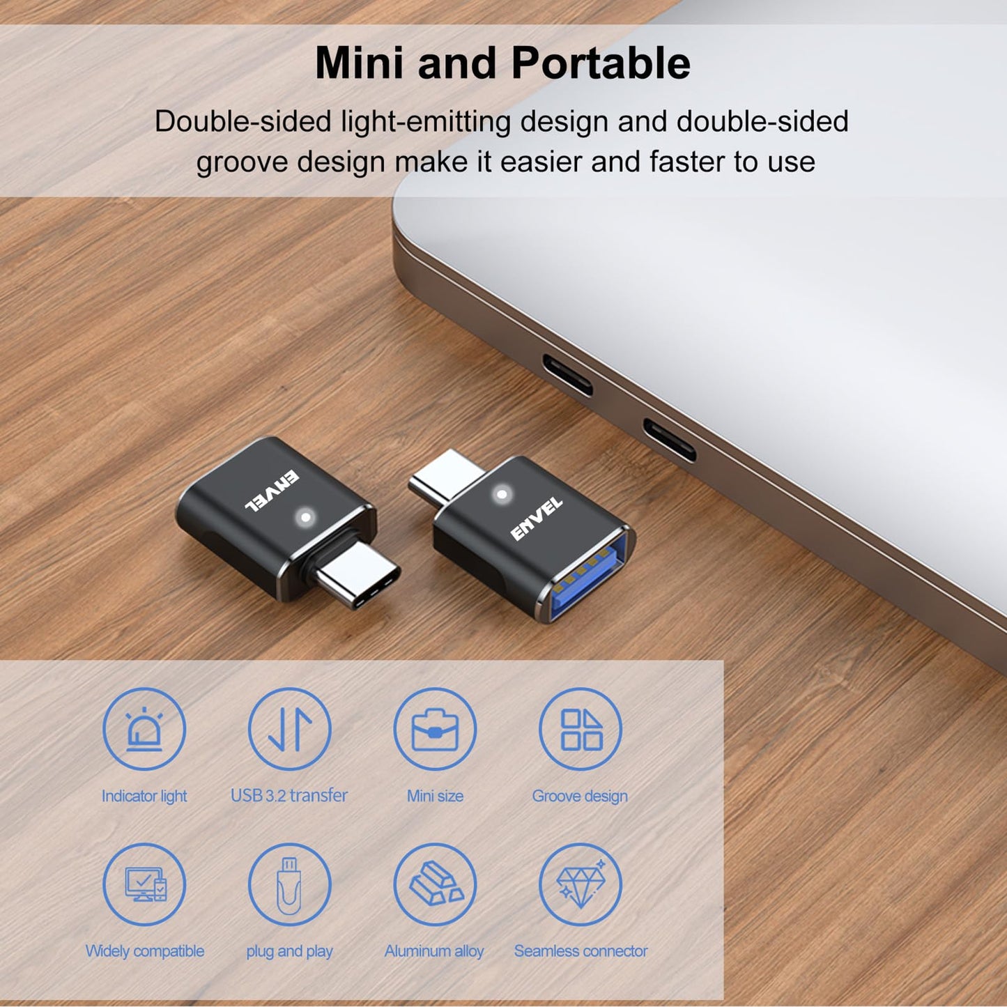 ENVEL 𝟒𝐏𝐚𝐜𝐤 𝐔𝐩𝐠𝐫𝐚𝐝𝐞𝐝 USB C to USB Adapter, 10 Gbps Type-C Male to USB3 Female OTG Converter, Compatible with Apple iWatch iPhone 17 16 15 Galaxy S24 iPad Air 4 5 Mini 6