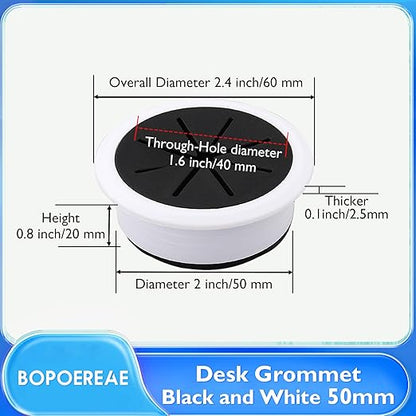 Desk Grommet 2" (50 mm), Desk Hole Cover for Cables White and Black, Cable Grommet ABS Plastic, Desk Hole Grommet for Office and Home Table Cable, Flexible Cable Cord Organizer-4 Pcs