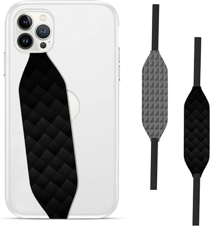 Phone Grip Strap - Pack of 2 Reversible Finger Holder for Phone Back, Customizable Anti-Slip Design, Wireless Charging Compatible Detachable Holder for iPhone - Knurled Black