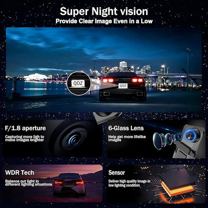 Mirror Dual Dash Camera with Voice Control,4K+2.5K 10" Rear View Mirror Camera with 5.8GHz WiFi and APP Control, WDR Night Vision, Loop Recording, G-Sensor, Parking Monitor 64GB Card Included