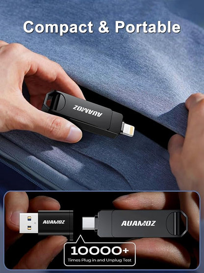 512GB Flash Drive Intended for iPhone, Memory Stick Storage Files Photos Videos Backup, Compatible with iPhone iPad Android PC, Plug and Play, No Application Required (Metal Gray)