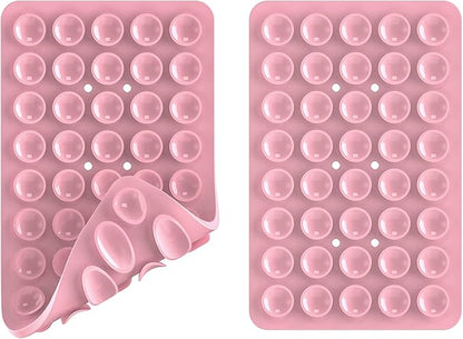2PACK Silicone Double Sided Suction Phone Case Mount, Detachable Hands Free & Strong Grip Holder for Selfies & Videos, Compatible iPhone Android (Sand Pink, 2Pack 40 Suction Cups)