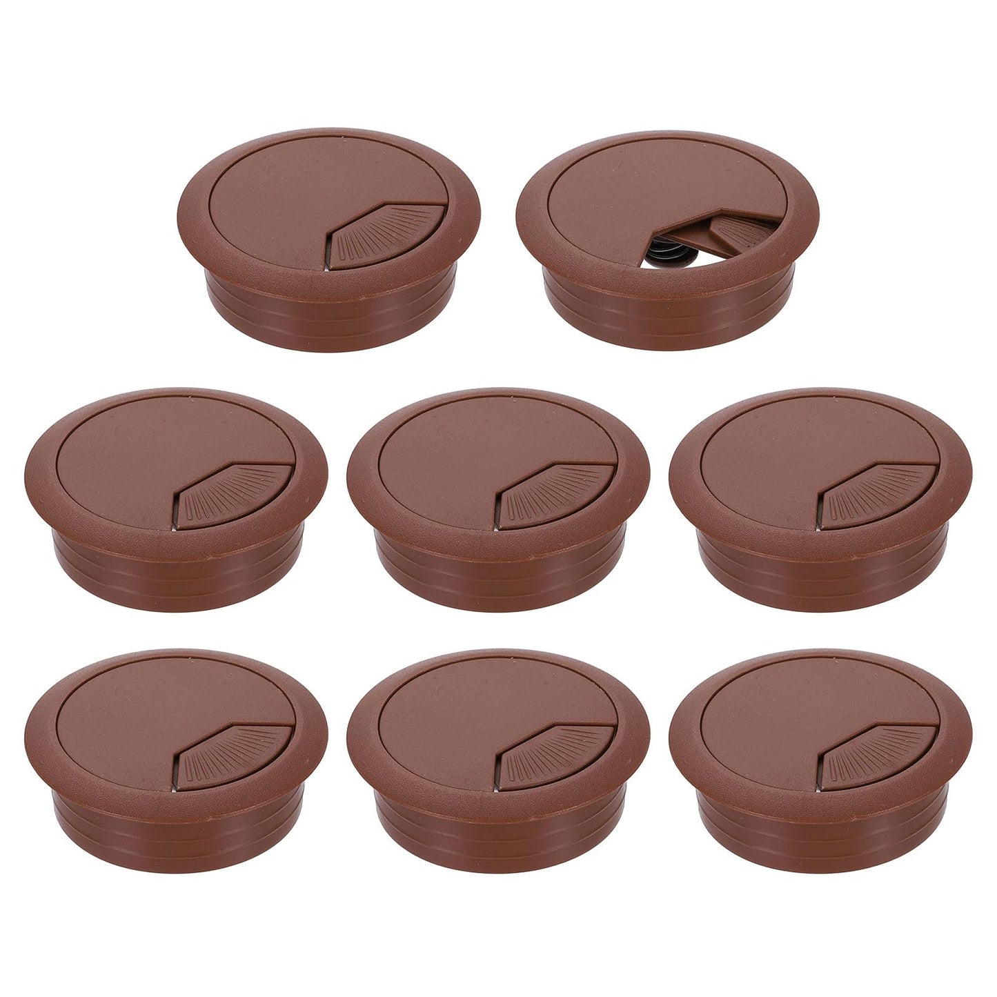 uxcell 8 Pcs 50mm (1.97 Inch) Desk Grommet, Plastic Cable Hole Cover, Wire Cord Cable Organizer for Home Office Computer Desk Cabinet, Brown