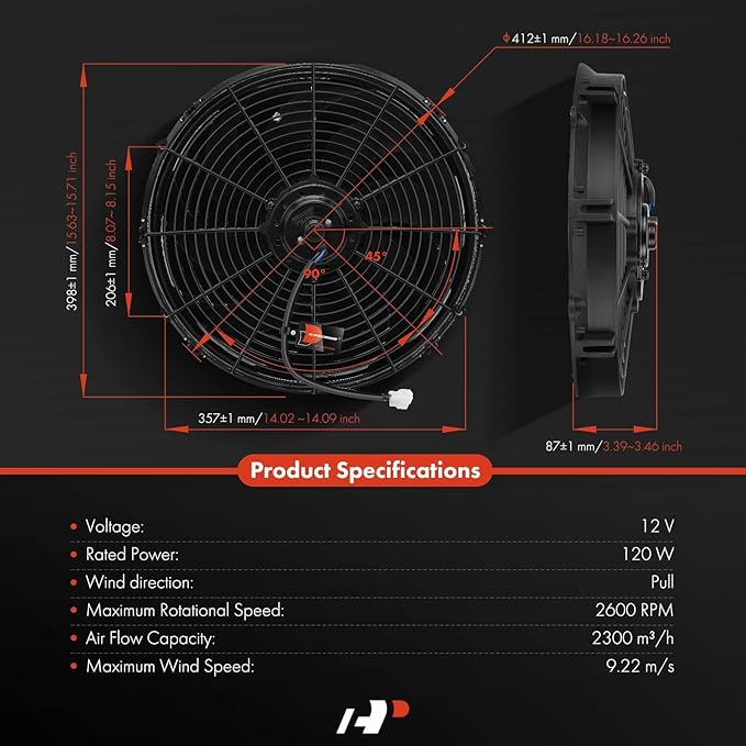 A-Premium 16'' 16 inch Slim Fan Pull Universal Electric Radiator Cooling Fan Assembly, 12V 120W with Mount Kit