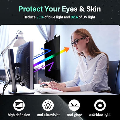 [2 Pack] Magnetic Hanging 21.5 Inch Computer Privacy Screen for 16:9 Aspect Ratio Widescreen Monitor, Eye Protection Anti Glare Blue Light Computer Monitor Privacy Filter, Removable 21.5 in Protector Film