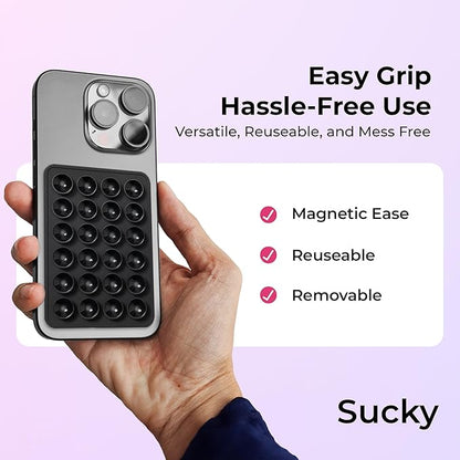 Sucky Upgraded Magnetic Suction Cell Phone Grip for MagSafe Case, Silicone Octo Cup Buddy Holder, Durable Magnet Phone Accessory for iPhone and Android (Clear)