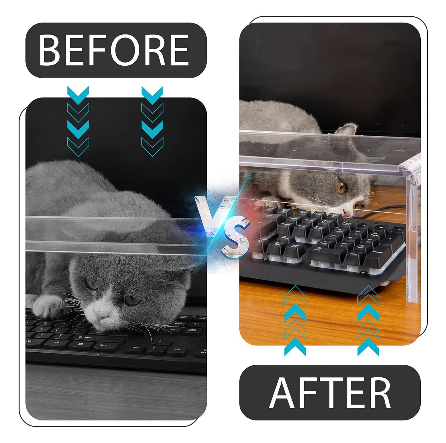 VAOLLO 2 Pack Computer Monitor Riser with keyboard cover Anti-Cat, Dual Monitor Stand Riser, Multimedia Desktop Stand for Dual Monitors/Laptop/Flat Screen TV (20"+14")