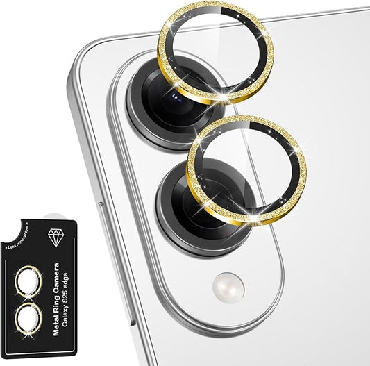 Avocase for Samsung Galaxy S25 Edge Camera Lens Protector, Individual Metal Ring Tempered Glass Lens Cover, [Strong Adsorption] Scratch Resistant Ultra-Thin HD Clear Lens Cover, 1 Set-Gold Sparkly
