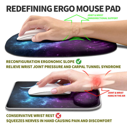 Hokafenle Ergonomic Mouse Pad Wrist Support, Terraced Slope Carpal Tunnel Wrist Pad for Mouse with Unibody Memory Foam, Wrist Rest Pain Relief Mousepad (Galaxy, 11.8x7.9 in)