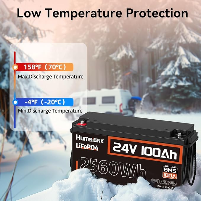 2 Pack 24V 100Ah LiFePO4 Lithium Battery, Built-in 100A BMS with Low-Temp, 15000+ Deep Cycles 10 Years Lifespan, 2560Wh Lithium Iron Phosphate Battery, for RV Solar Energy Off Grid