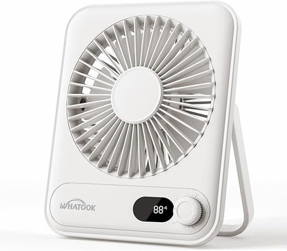 WHATOOK Small Desk Fan Personal Fans: 5000mah 25 Hours Battery Office Quiet Mini Desktop Fan Portable Rechargeable Travel Essentials (White, 2000)