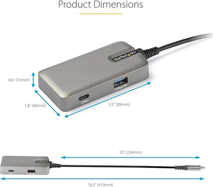 StarTech.com USB C Multiport Adapter - USB-C to 4K 60Hz HDMI 2.0, 100W Power Delivery Pass-Through - 3-Port 10Gbps USB Hub - Portable USB Type-C Mini Docking Station - 10" (25cm) Cable, TAA