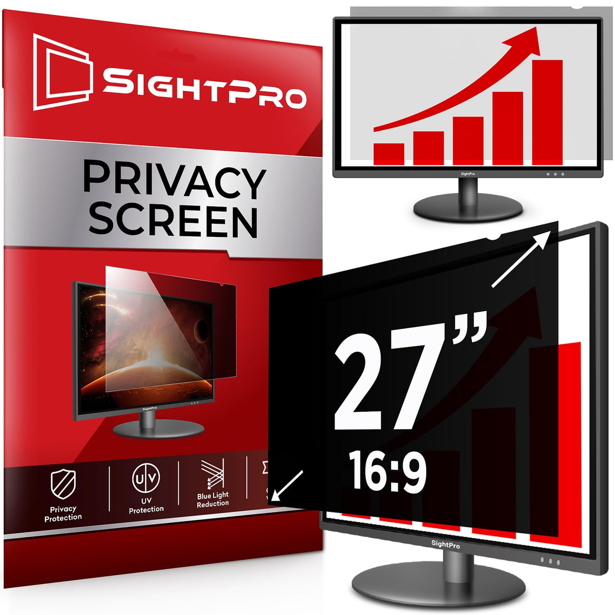 SightPro 22 Inch 16:10 Computer Privacy Screen Filter for Monitor - Privacy Shield and Anti-Glare Protector