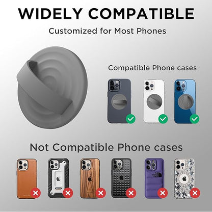 Magnetic Phone Ring Grip Holder, Silicone Finger Loop Grip, Compatible with MasSafe, Back of Phone for iPhone Pro Max/Plus/16/15/15/14/13/12 Series, Gray