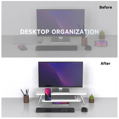 Fenge Monitor Stand Riser, Wooden Desk Shelf with 2-Tier Storage