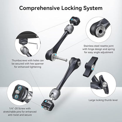 SMALLRIG Rosette Magic Arm 11 Inch with Ball Head, 1/4"-20 Screws, and Anti-Twist Pins, for Cameras/iPads/Monitors/LED Lights/Smartphones/Action Cameras, Max Load Capacity 3kg