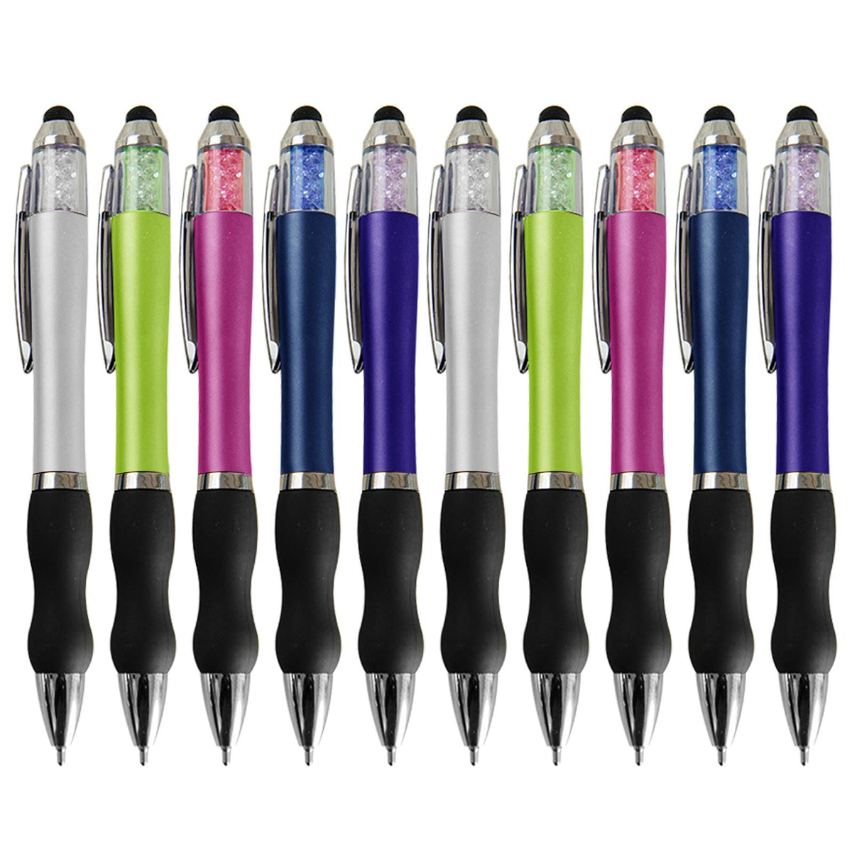 NC Stylus Pens 2-in-1 Ballpoint Pen 1.0mm Medium Point Pens with Crystals for Women Black Ink Pen with Stylus Ball Point Pen with Comfort Grip for The iPad, 10-Count