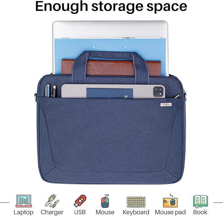 BAFFINA Laptop Shoulder Bag 17 17.3 Inch Business Gifts for Men Women Travel College,Laptop Briefcase for 17“-18“ Notebook Hp Dell Asus,Waterproof Computer Carrying Case Messenger Bag with Strap,Blue