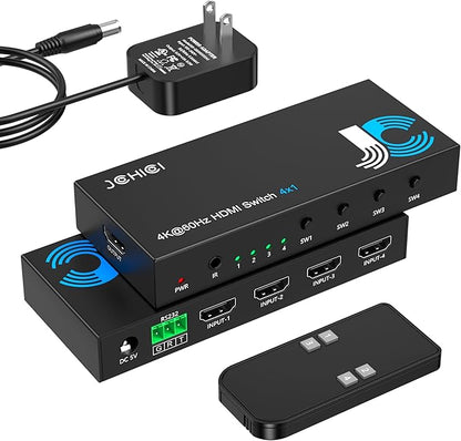 HDMI Switch 4 in 1 Out 4K@60Hz, 4 Ports HDMI Switcher Selector with Remote, Support HDCP 2.2 HD R10+ Dolby Vision/Atmos 18Gbps CEC for Apple TV Game PC PS4 5 Pro Xbox Roku