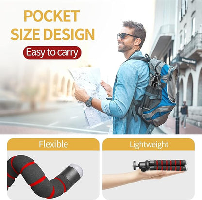 Sensyne Phone Tripod, Flexible Cell Phone Tripod with Phone Holder and Wireless Remote, Mini Travel Tripod Stand, Compatible with All Cell Phones, Cameras (Red)