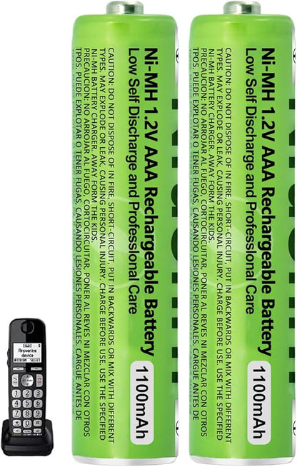 2 Pack NI-MH AAA Rechargeable Battery for Panasonic, 1.2V 1100mah AAA Rechargeable Batteries for Panasonic Cordless Phones Handset, Remote Controls, Electronics