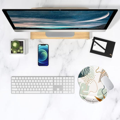 ITNRSIIET Ergonomic Mouse Pad with Gel Wrist Support Small Wrist Rest Smooth Surface Non-Slip PU Base Comfortable Office Supplies Pain Relief, 8.7 x 7.2 inches, Tropical Plants