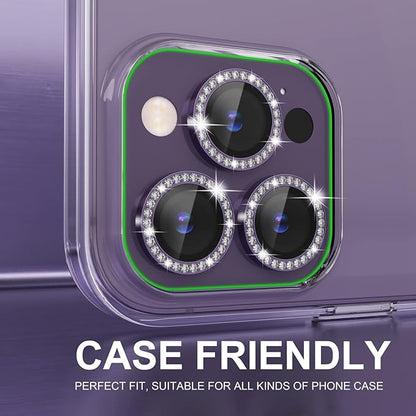Choiche [3+1 for iPhone 14 Pro/iPhone 14 Pro Max Camera Lens Protector Bling, 9H Tempered Glass Camera Cover Screen Protector Metal Ring Decoration Accessories (Diamond-Purple)