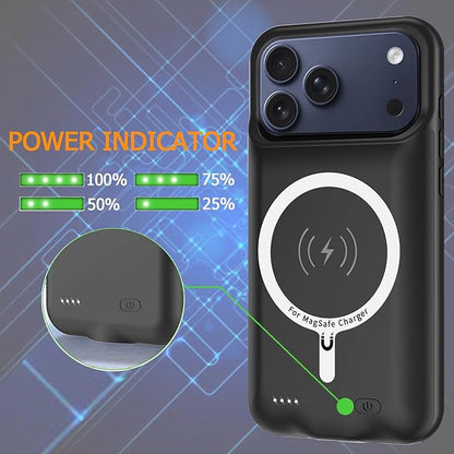 Battery Case for iPhone 17 Pro Max, Upgraded 12000mAh Rechargeable Portable Extended Battery Pack Supported Qi Wireless Charging Case Compatible with iPhone 17 Pro Max (6.9 inch) Charger Cover (Black)