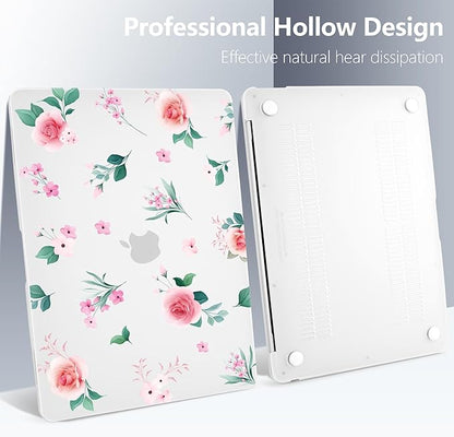 Batianda Case for M1 MacBook Air 13 Inch Model A2337 A2179 A1932 2021 2020 2019 Release,Lovely Floral Design Matte Hard Shell with Keyboard Cover & Screen Protector, Peach Rose