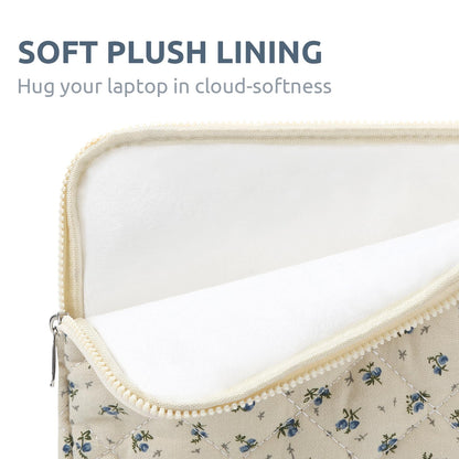 Puffy Laptop Sleeve 13 Inch Cute Quilted Laptop Protective Case Padded Floral Computer Sleeve for MacBook (A-Blue, 13 Inch)