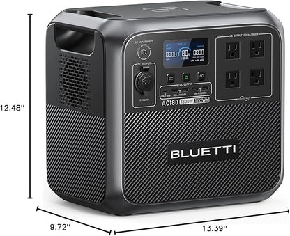 BLUETTI Portable Power Station AC180, 1152Wh LiFePO4 Battery Backup w/ 2 1800W (2700W peak) AC Outlets, 0-80% in 45Min, Solar Generator for Camping, Off-grid, Power Outage
