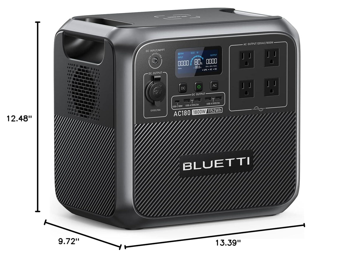 BLUETTI AC180 Portable Power Station 1152Wh 1800W LiFePO4 Solar Generator