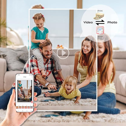 4x6 Photo Printer with 108 Sheets & 2 Ribbons - Dye Sublimation Wireless Portable Photo Printer for iPhone & Android Smartphones, Home & Travel Picture Printing, Ideal Gift, Beige
