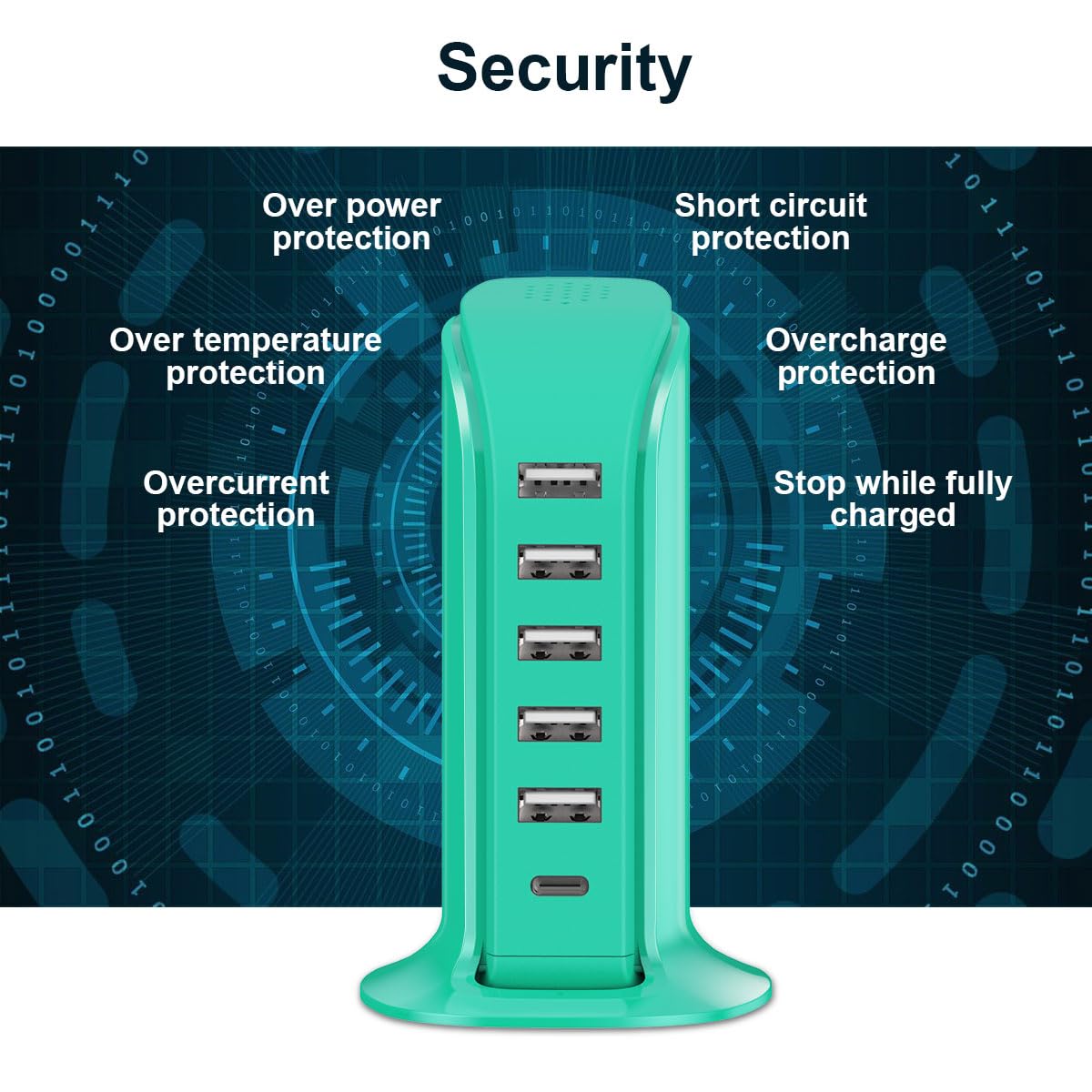 USB Tower Charging Station Upoy, Multiport Chargers for Multiple Devices 40W, Small Charging Hub for Desk, Office, Travel, USB Power Block Adapter for iPhone/Ipad