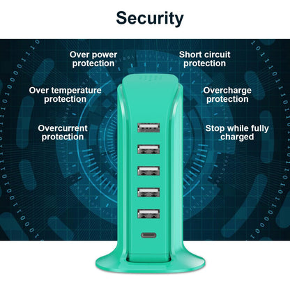 USB Tower Charging Station Upoy, Multiport Chargers for Multiple Devices 40W, Small Charging Hub for Desk, Office, Travel, USB Power Block Adapter for iPhone/Ipad