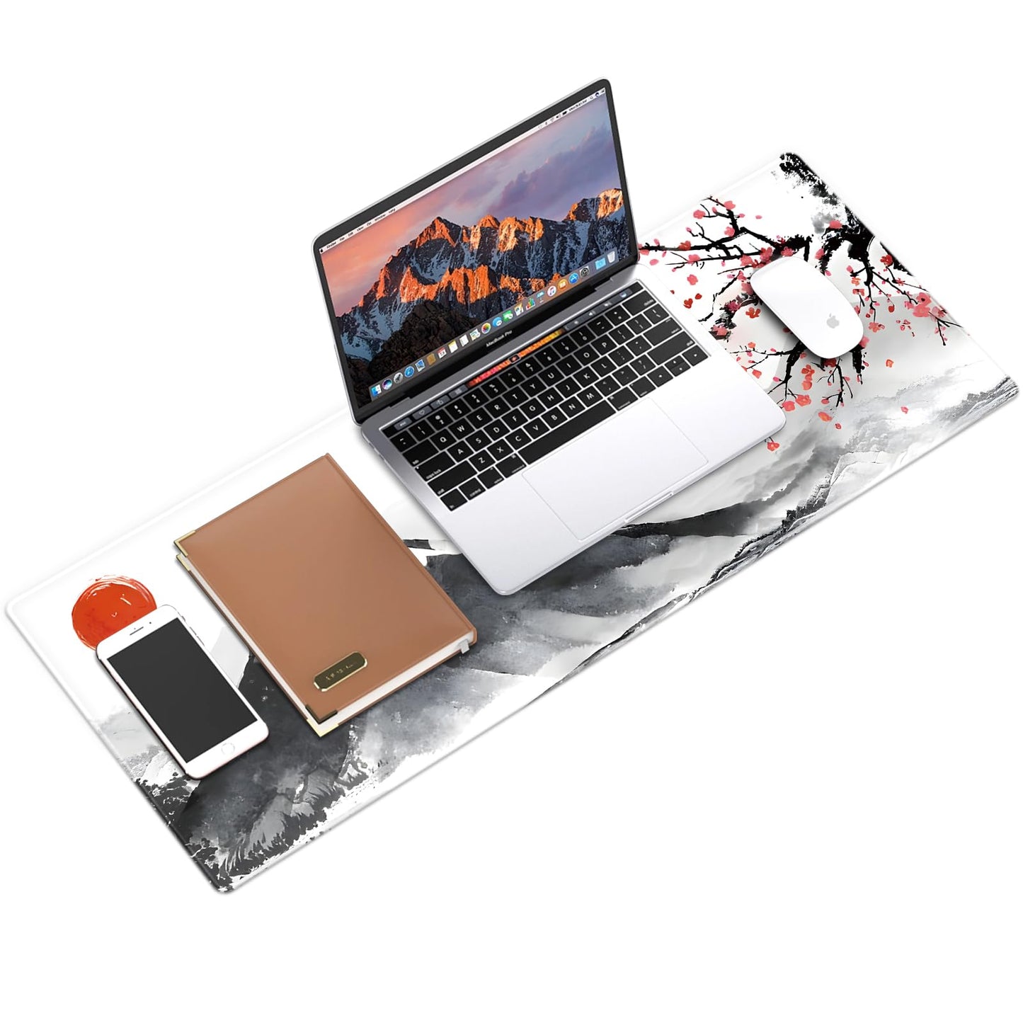 Galdas Mouse Pad for Gaming, Japanese Desk Mat,XXL XL Large Mouse Mat Long Extended Mousepad Non-Slip Rubber Mice Pads Stitched Edges Thin (31.5 x 11.8 x 0.12 Inches) Ink and Wash