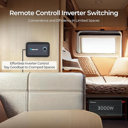 Renogy Inverter P2 3000 watt Pure Sine Wave Inverter, Solar Car Power Inverter 12V to 120V AC Converter for RV, Truck, Camping, Home Backup, Outdoor, Emergency, Off-Grid Living, 16.4FT Remote Control