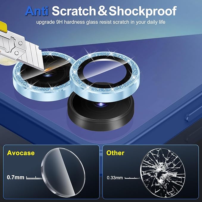 for Samsung Galaxy Z Flip 7 Camera Lens Protector, Individual Metal Ring Tempered Glass Lens Cover, [Strong Adsorption] Scratch Resistant Ultra-Thin HD Clear Lens Cover, 1 Set-Blue Sparkly
