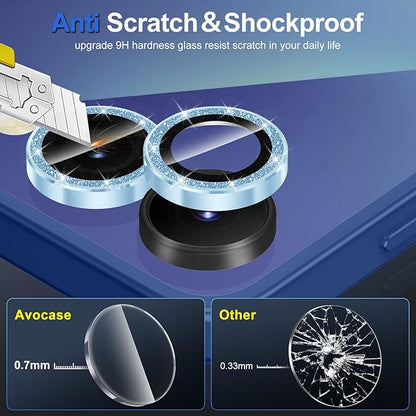 for Samsung Galaxy Z Flip 7 Camera Lens Protector, Individual Metal Ring Tempered Glass Lens Cover, [Strong Adsorption] Scratch Resistant Ultra-Thin HD Clear Lens Cover, 1 Set-Blue Sparkly