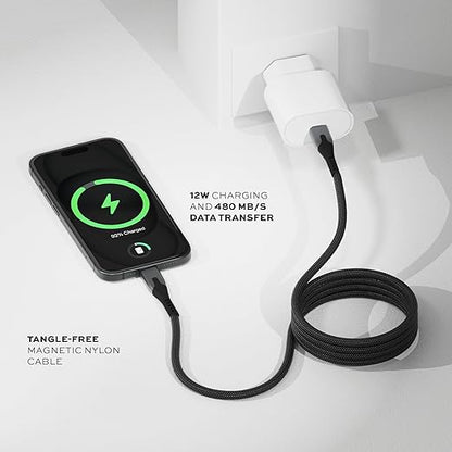 Statik MagStack USB A to iPhone Cable MFi Certified, Clutter-Free Magnetic Charging Cable, Anti-Tangle Phone Charger Cord, 12W, Compatible with iPhone 14 Pro Max, 13 12 11, 3FT/1M