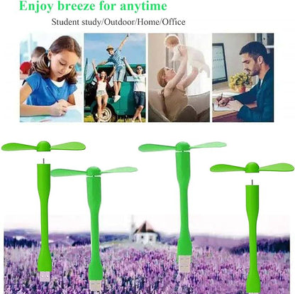 Mini USB Fan, Portable Pocket Fan USB-A Powered Little Cooler, Quiet Operation, for Home Office Car Outdoor Travel- 4 Pack (Green)