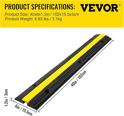 Happybuy 4 Pack of 1-Channel Rubber Cable Protector Ramps Heavy Duty 18000Lbs Load Capacity Cable Wire Cord Cover Ramp Speed Bump Driveway Hose Cable Ramp Protective Cover