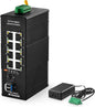 MokerLink 8 Port Gigabit Industrial DIN-Rail Ethernet Switch, 2 SFP Ports with 1 LC 20KM Module(SMF), IP40 Rated Unmanaged Network Switch (-40 to 185°F), with UL Power Supply