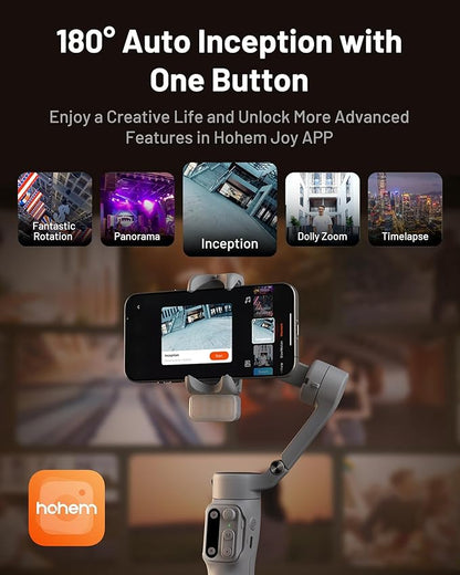 Hohem iSteady X3 Gimbal Stabilizer for iPhone, Foldable Phone Gimbal Object Tracking, Remote Control, 3-Axis Phone Stabilizer Built-in Extendable Rod & Tripod, Fill Light for Video Recording, YouTube