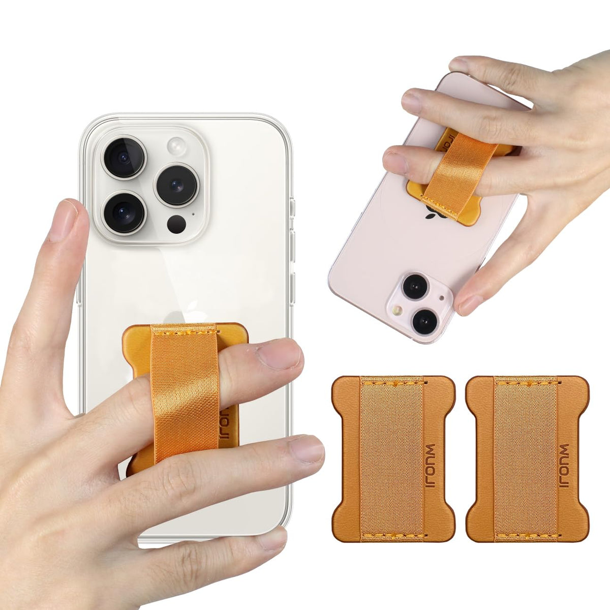 WOJI Cell Phone Finger Grip Strap Holder for Hand, Phone Strap, Phone Holder for Hand - Small, New Slim Finger Loop Selfie Grip Compatible with Most Smartphones (Black) - 2Pack