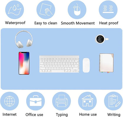 PU Leather Desk Pad Protector Gaming Mouse Pad Non Slip Desk Mat for Keyboard and Mouse Waterproof Desk Writing Pad for Office and Home Desk Accessories(Blue, 31.5 * 15.7)